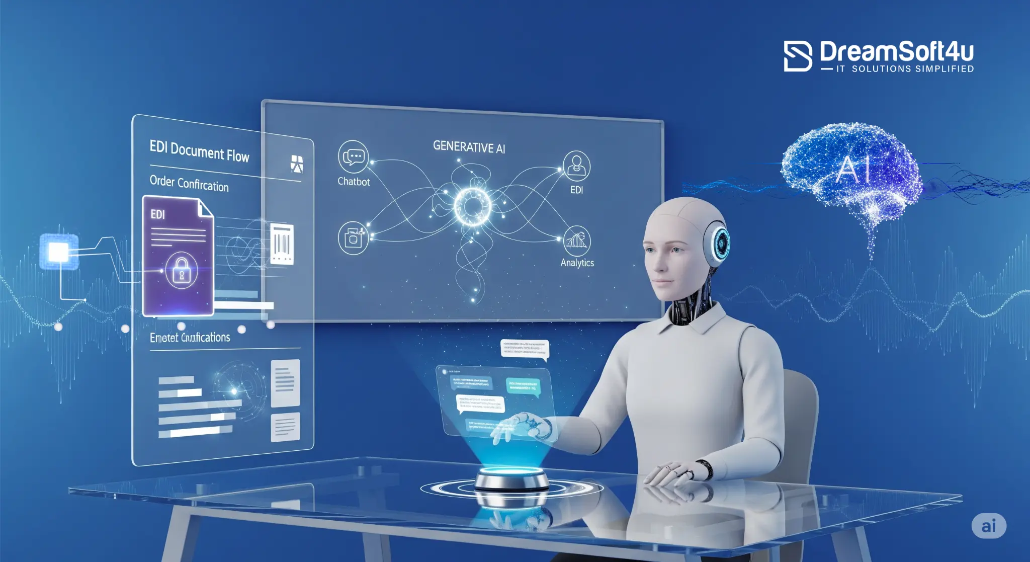 Illustration of a domain-specific AI agent integrating with EDI systems in a regulated industry environment